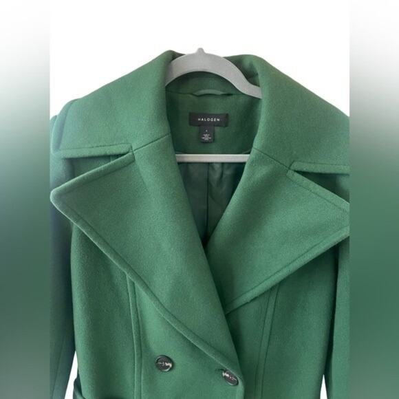 Halogen Womens Double Breasted Long Coat Overcoat Notch Collar Kelly Green S - Picture 3 of 13